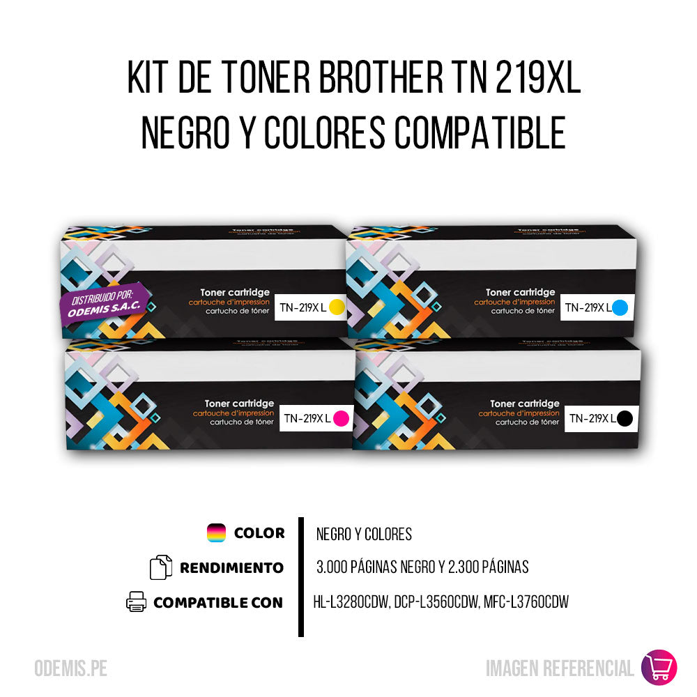Kit de Toner Brother TN 219XL Negro y colores L3560CDW Compatible