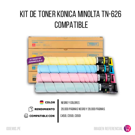 Kit de Toner Konica Minolta TN 626 CYMK 28K Pag 450i Compatible