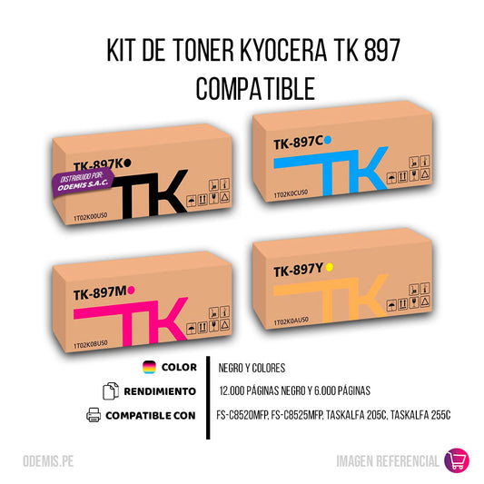 Kit de Toner Kyocera TK 897 Negro y Colores TA-205c Compatible