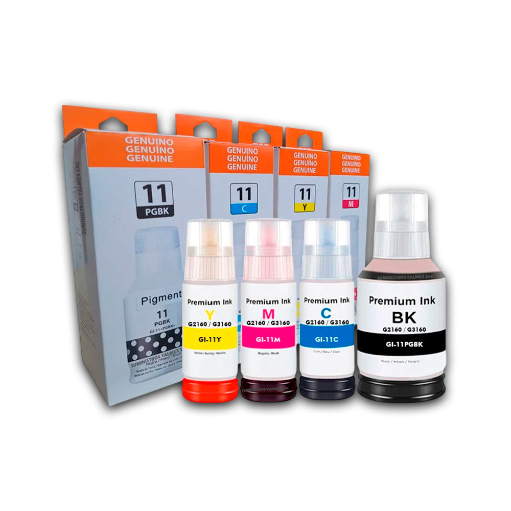 Kit de Tinta Canon GI-11 Negro y colores G3160 Compatible