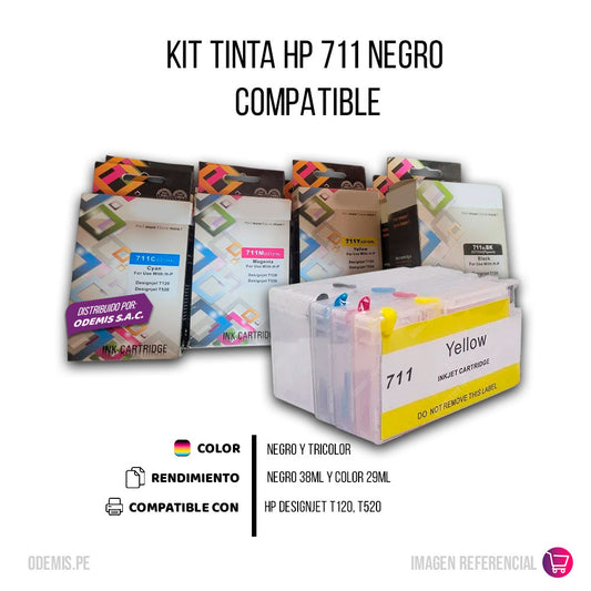 Kit Tinta HP 711xl Negro 38ml y color 29ml T120, T130 Compatible
