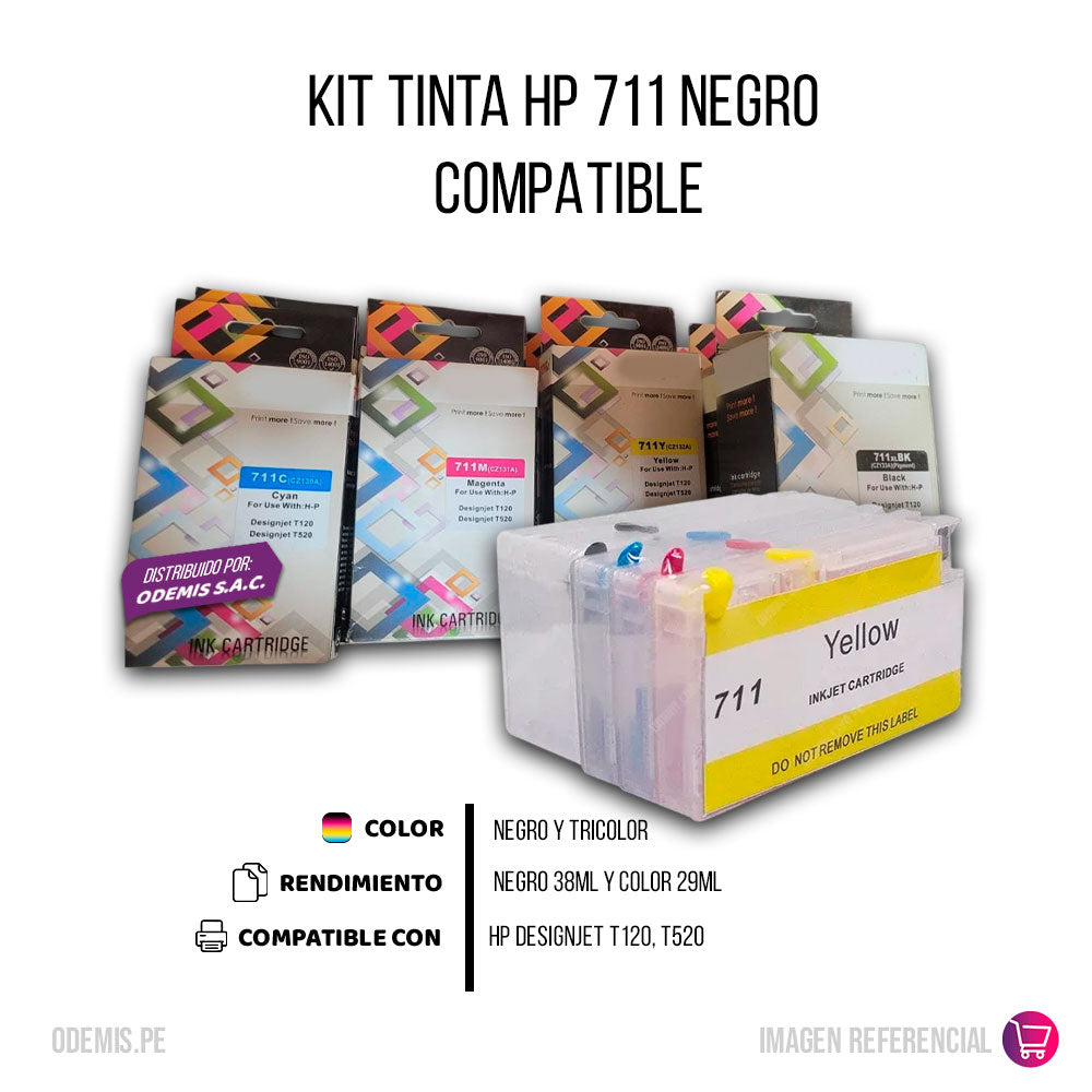 Kit Tinta HP 711xl Negro 38ml y color 29ml T120, T130 Compatible