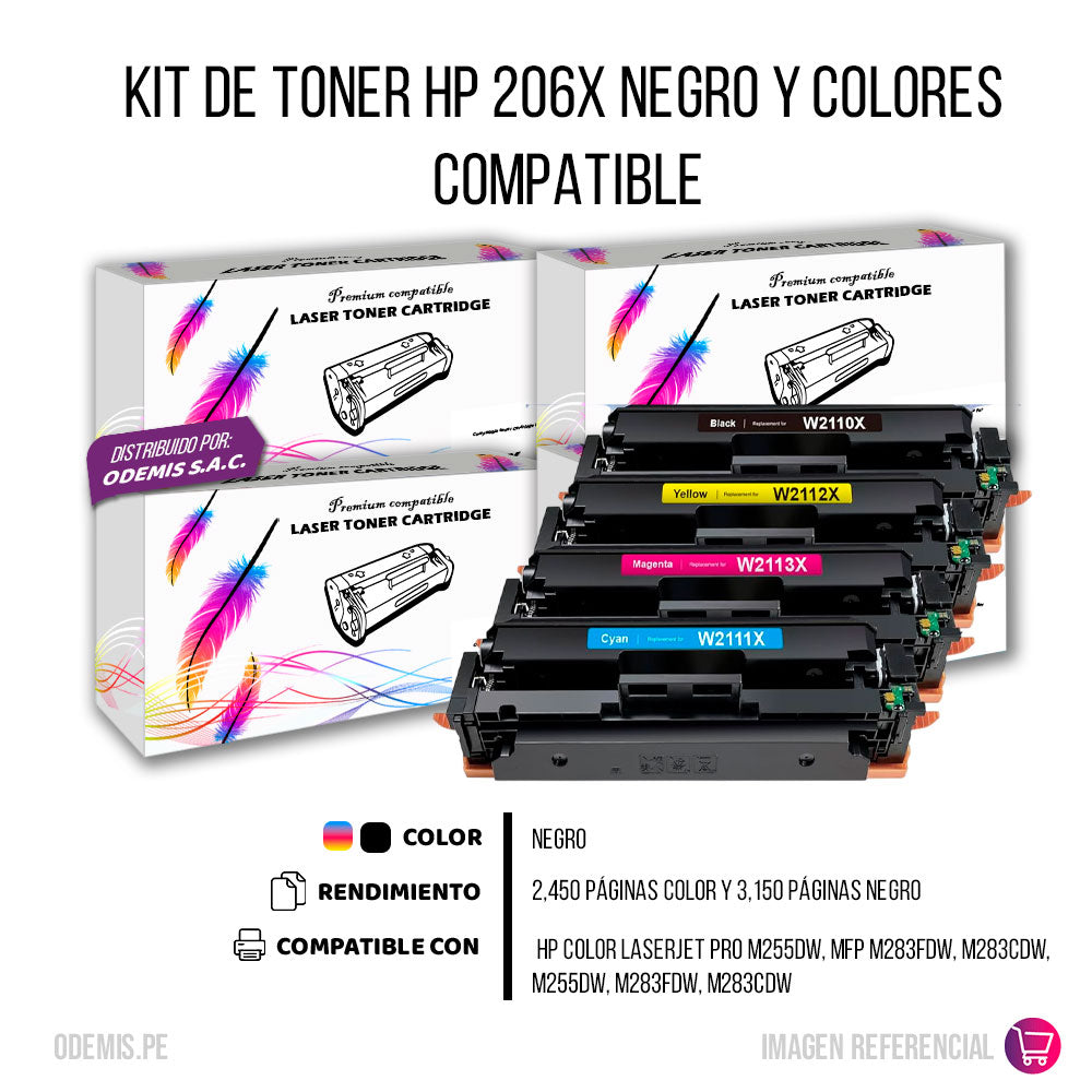 Kit de Toner HP 206X Negro y colores M282, M255 Compatible