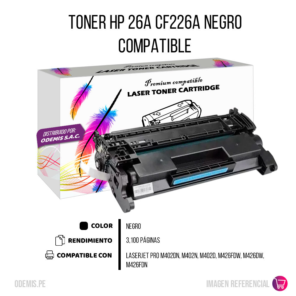 Toner HP 26A CF226A Negro 3.100 Pag Para M402dn Compatible