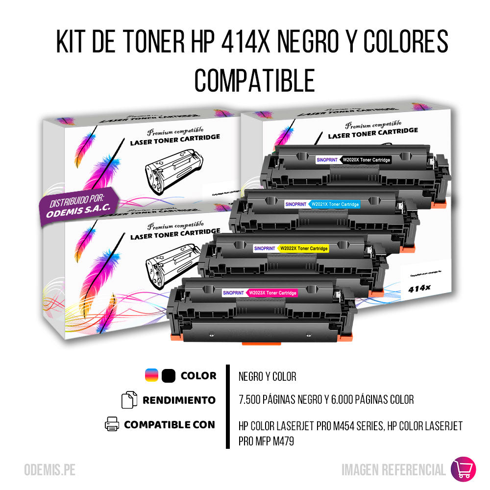 Kit de toner HP 414X CYMK M454dw, M479dw Compatible Con CHIP