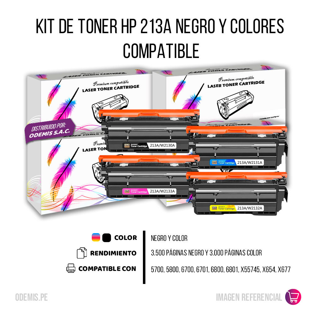 Kit de Toner HP 213A negro y Colores 6800 Compatible con CHIP
