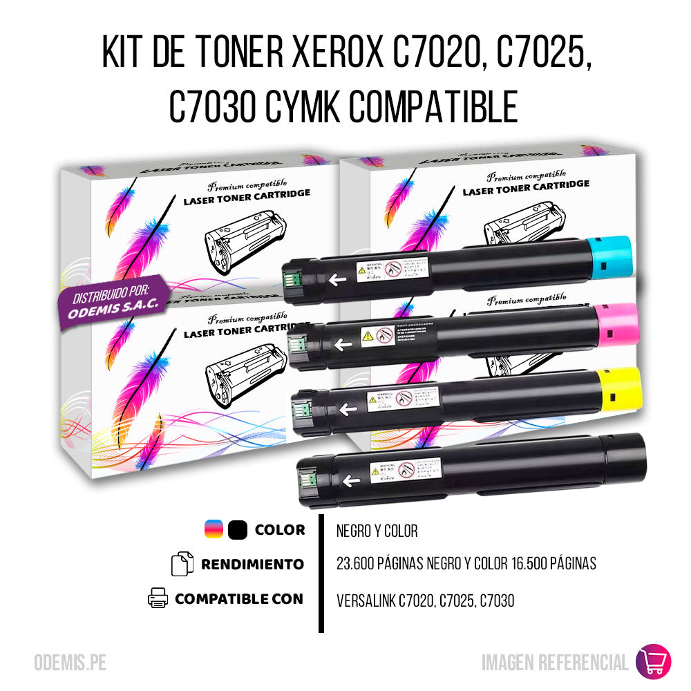 Kit de Toner Xerox C7020, C7025, C7030 CYMK Compatible