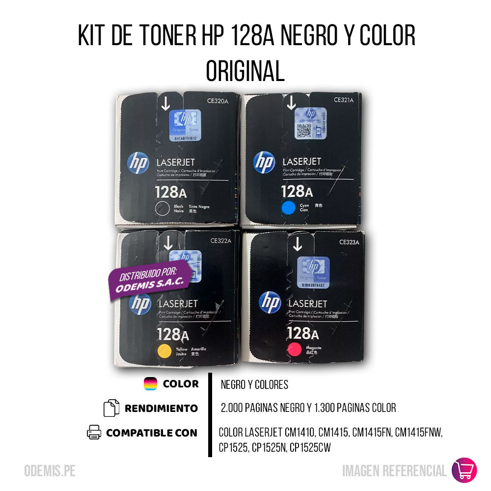 Kit de toner HP 128A CYMK CM1410, CM1415, CP1525NW Original