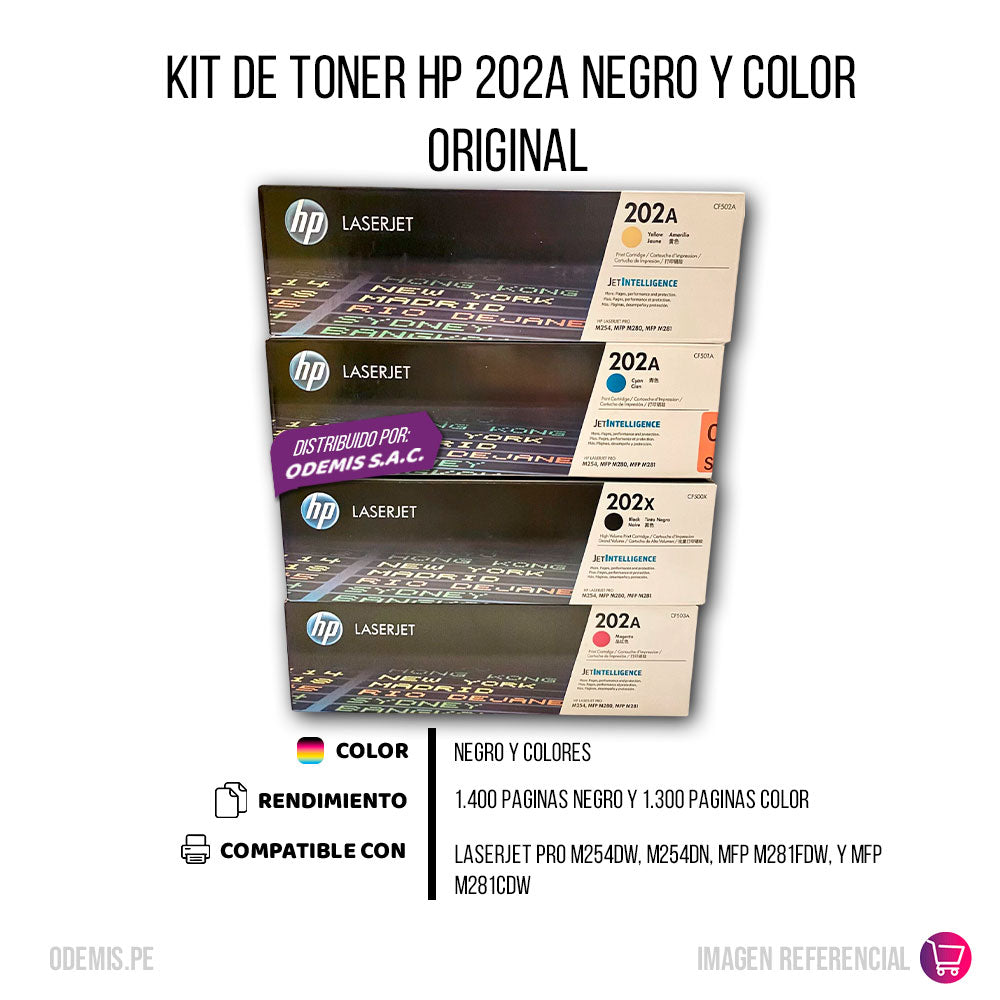 Kit de toner HP 202A CYMK M254dw, M281fdw, M280nw Original