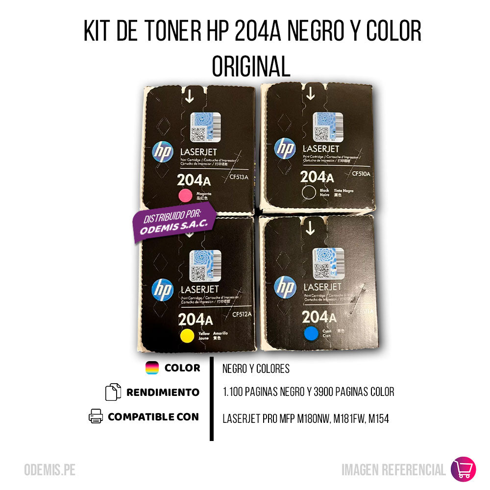 Kit de toner HP 204A CYMK M154A, M180NW, M154NW Original