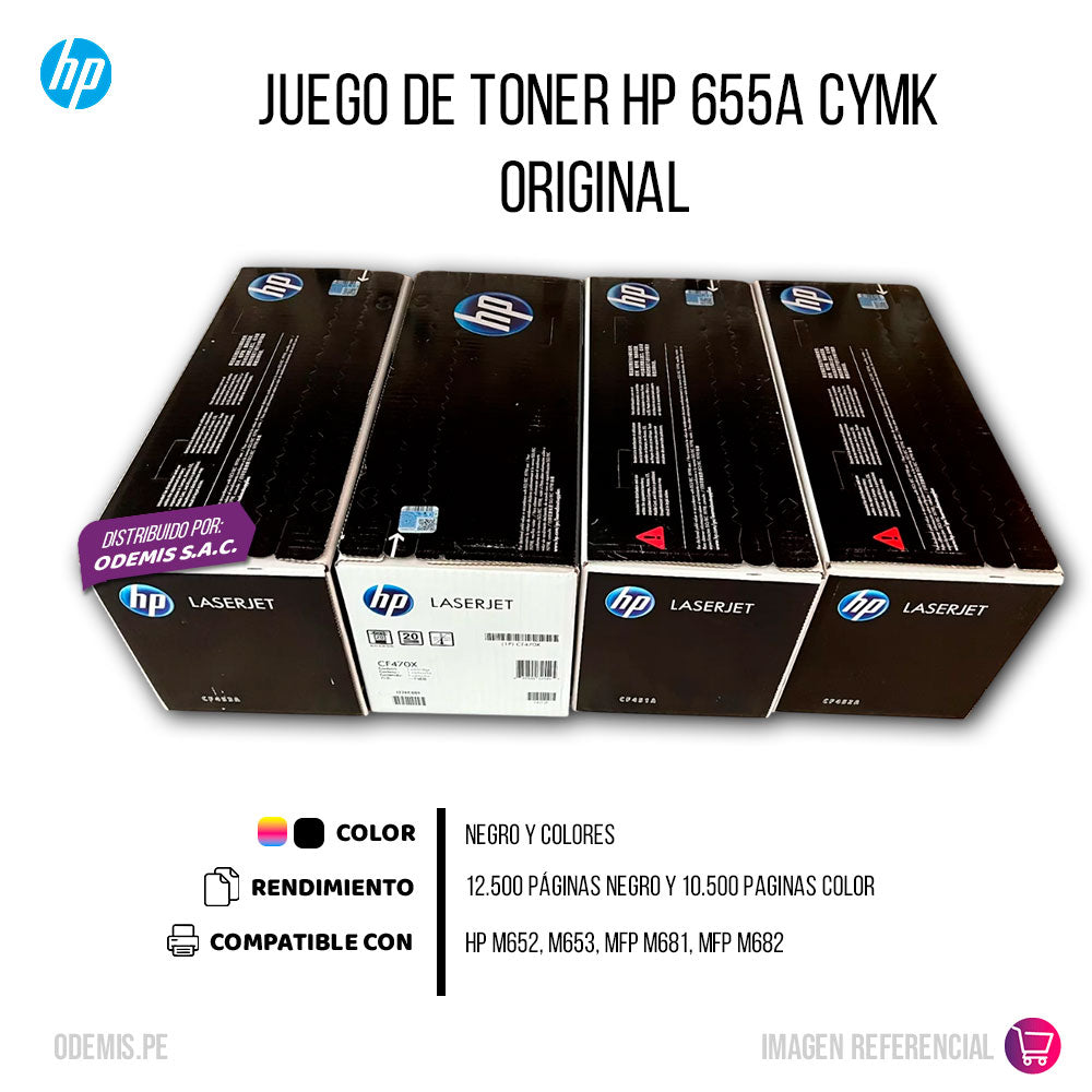 Kit de toner HP 655A CYMK M652dn, M681dh, M682z Original