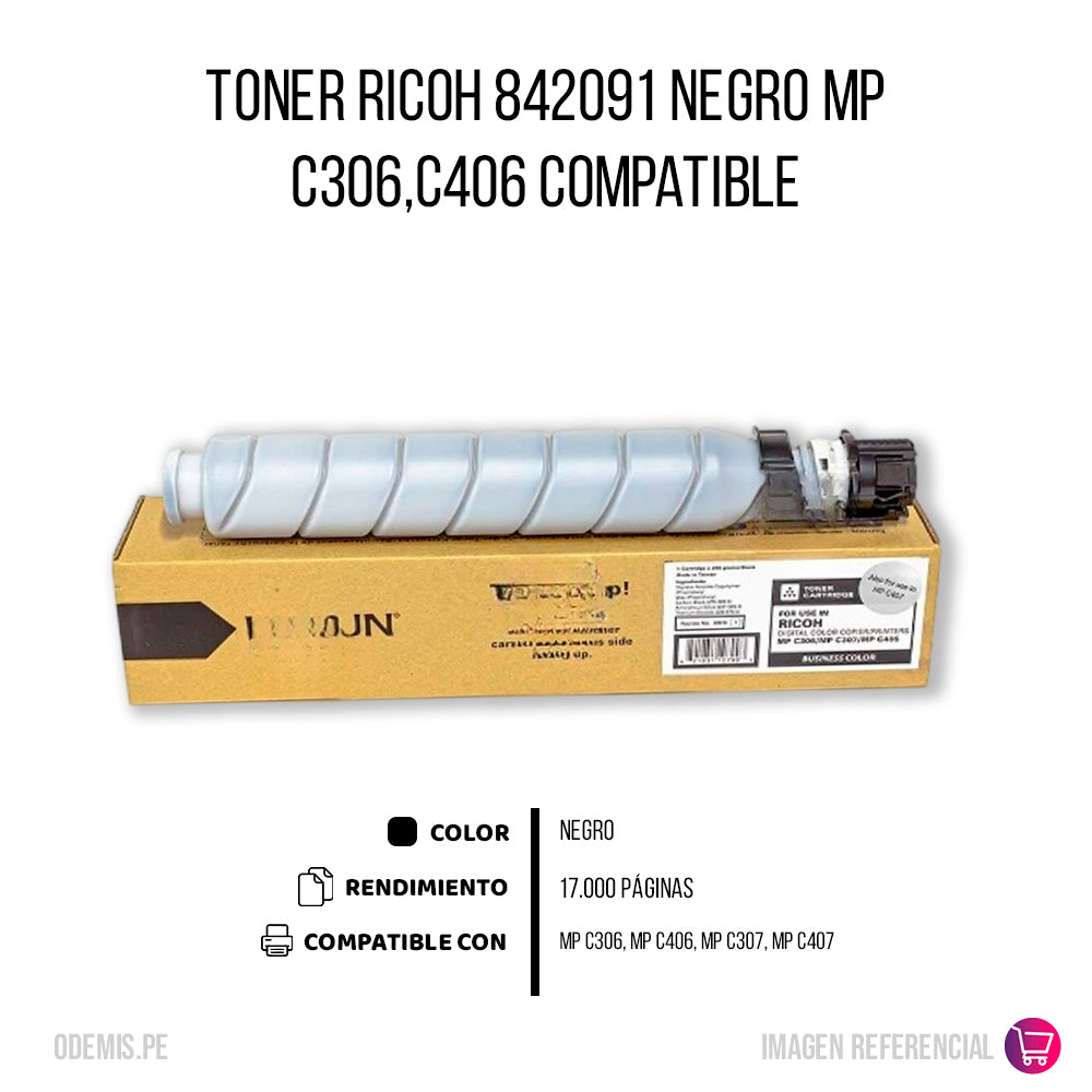 Toner Ricoh 842091 Negro 266g MP C306. MP C406 Compatible