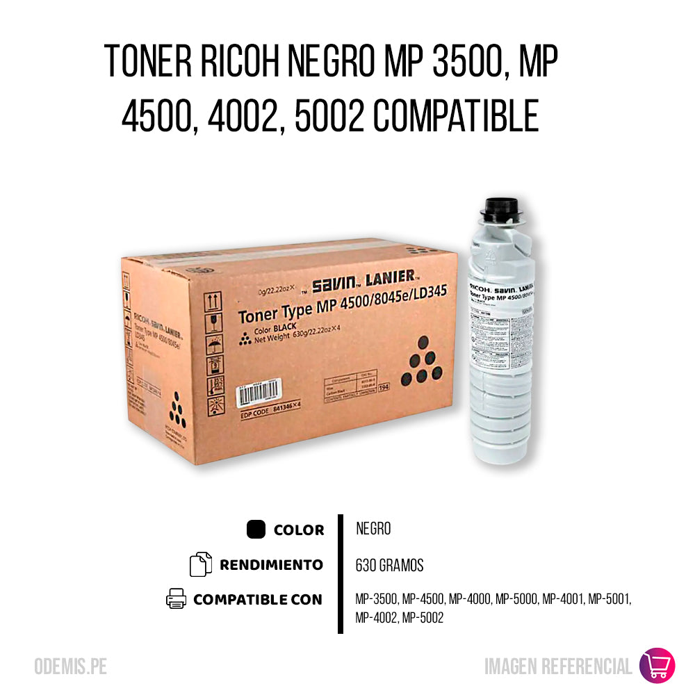 Toner Ricoh 841346 Negro 630g Mp 3500. MP 4500 Compatible