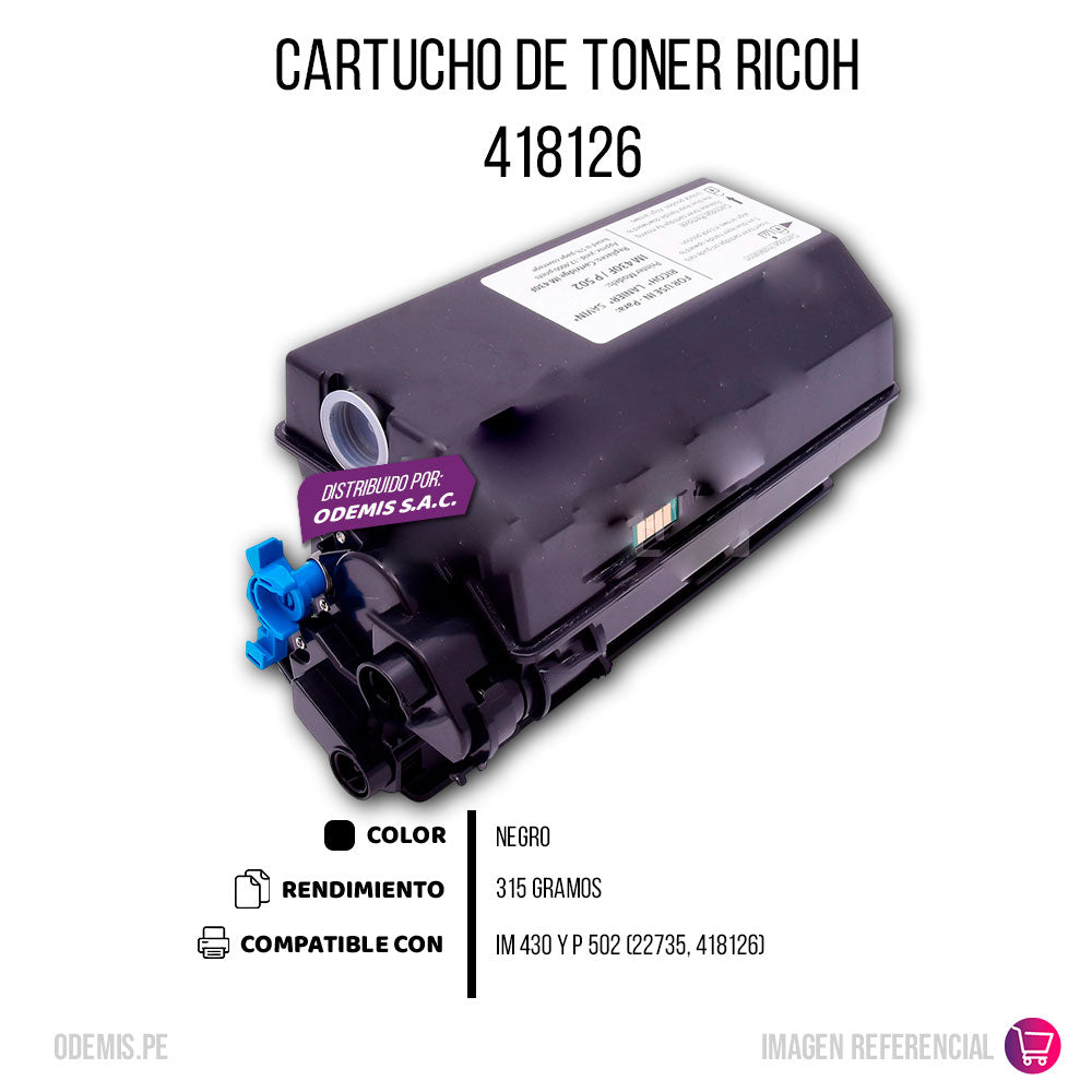 Toner Ricoh 418126 Negro 315g IM-430. P-502 Compatible