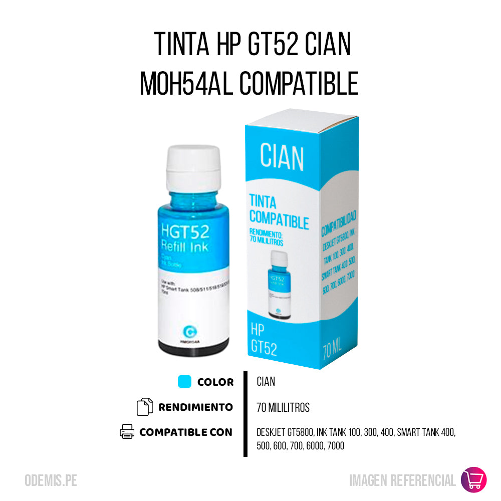 Tinta HP GT52 Cian M0H54AL 70ml 400, 600 Compatible