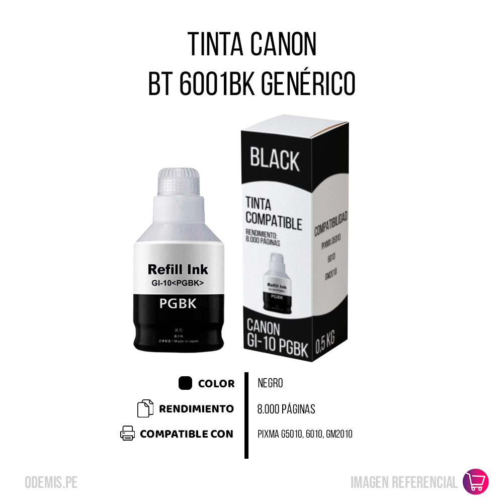 Tinta Canon GI-10 PGBK Negro 170ml G5010, 6010 Compatible