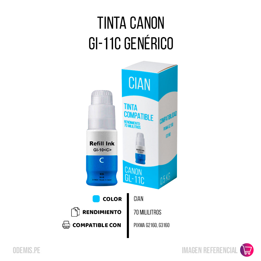 Tinta Canon GI-11C Cian 70ml G2160, G3160 Compatible