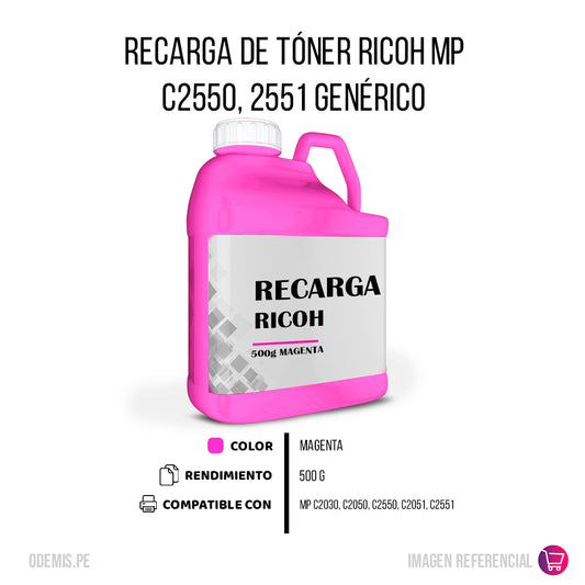 Recarga de Toner Ricoh MP C2550, C2551 Magenta 500g Compatible