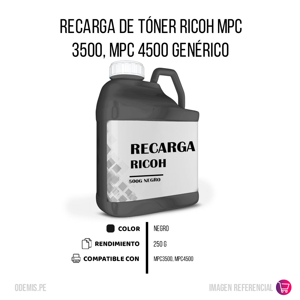 Recarga de Toner Ricoh MPC 3500, MPC 4500 Negro 500g Compatible
