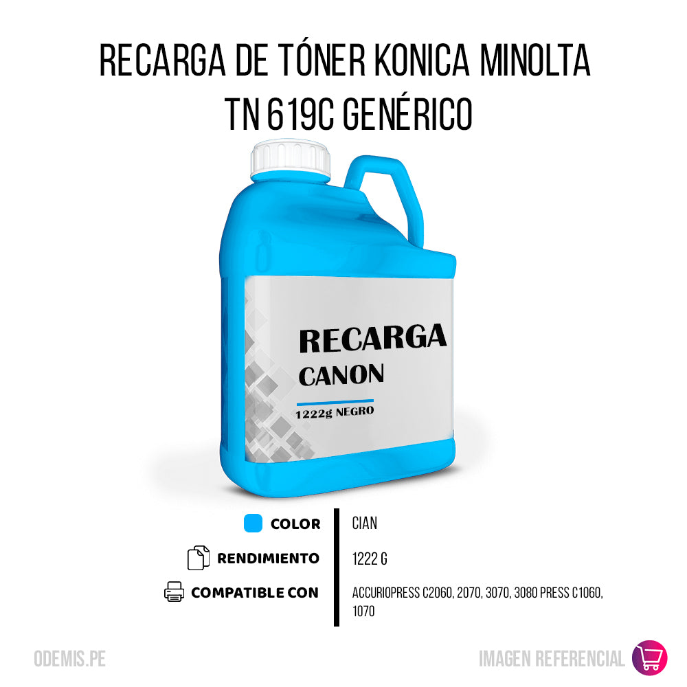 Recarga de Toner Konica Minolta TN 619C Cian 1222g Compatible