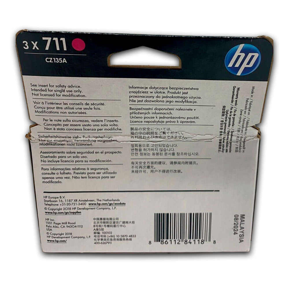 Pack de 3 Tintas HP 711 Magenta CZ135A 29ml T120 Original