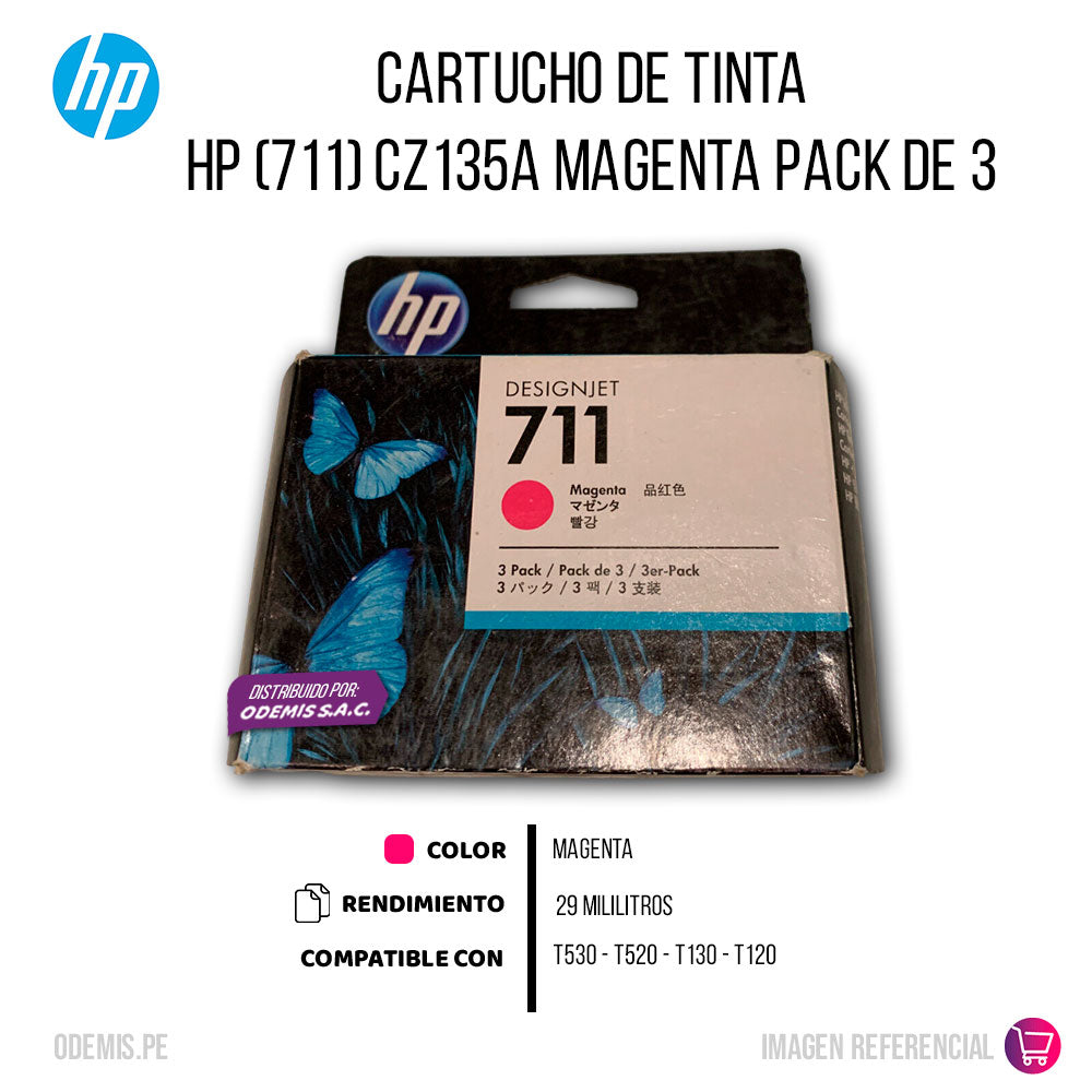 Pack de 3 Tintas HP 711 Magenta CZ135A 29ml T120 Original
