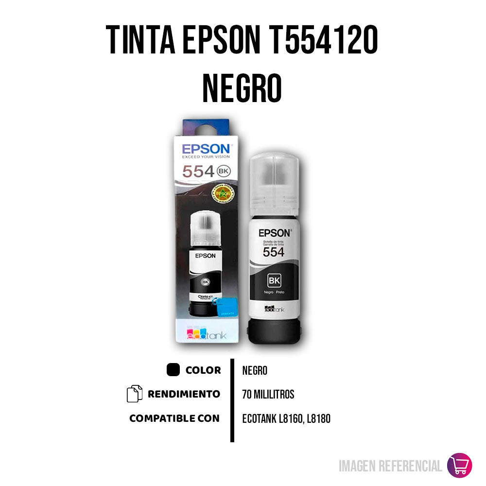 Tinta Epson T554120 Negro 70 ml L8160, L8180 Original