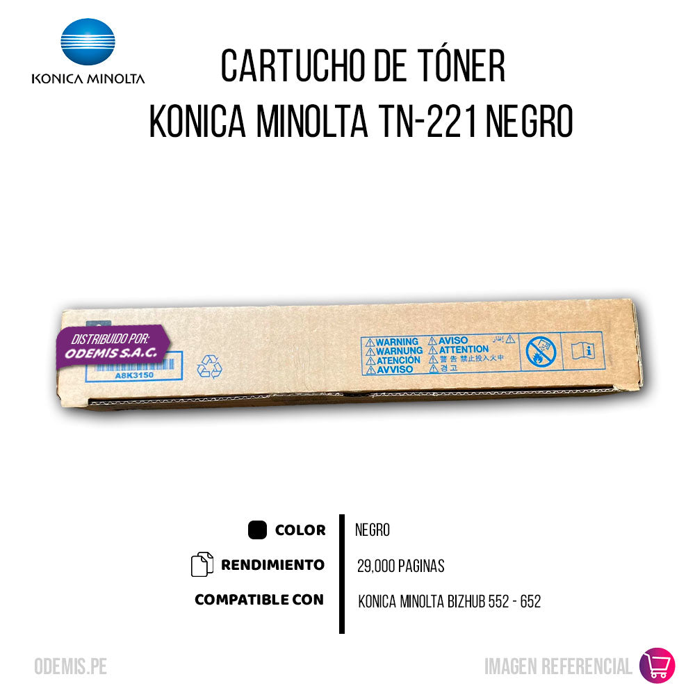 Toner Konica TN-221K Negro A8K3150 24K Pág. C227 Original