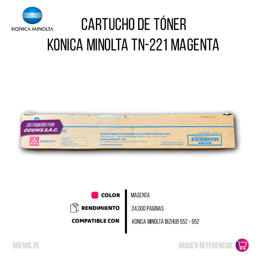 Toner Konica TN-221M Magenta A8K3330 21K Pág. C227 Original