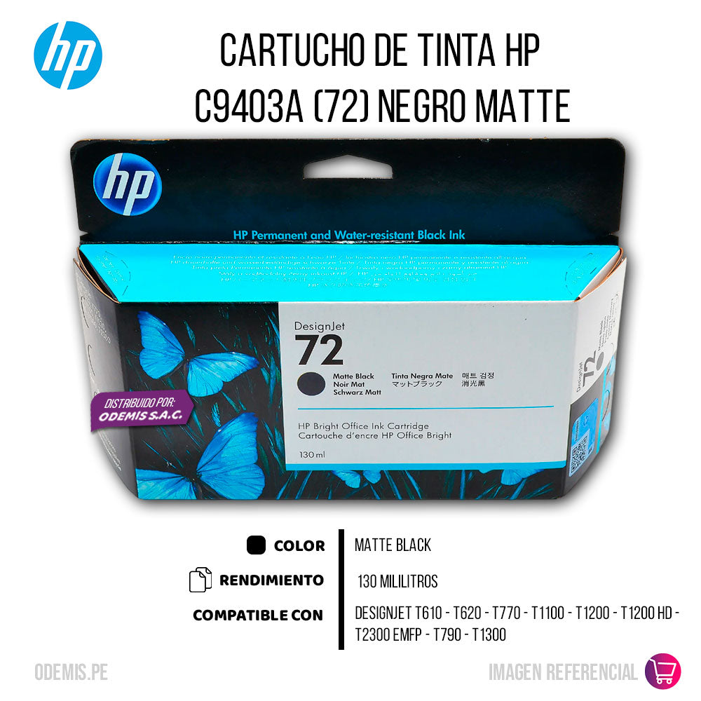 Tinta 72 HP Negro Mate C9403A T610, T620 Original