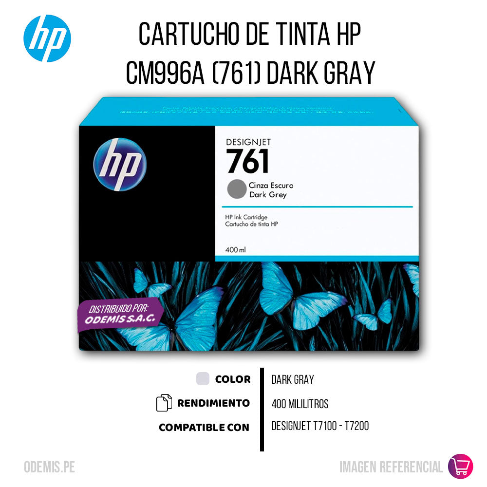 Tinta HP 761 Gris CM996A 400ml T7100, T7200 Original