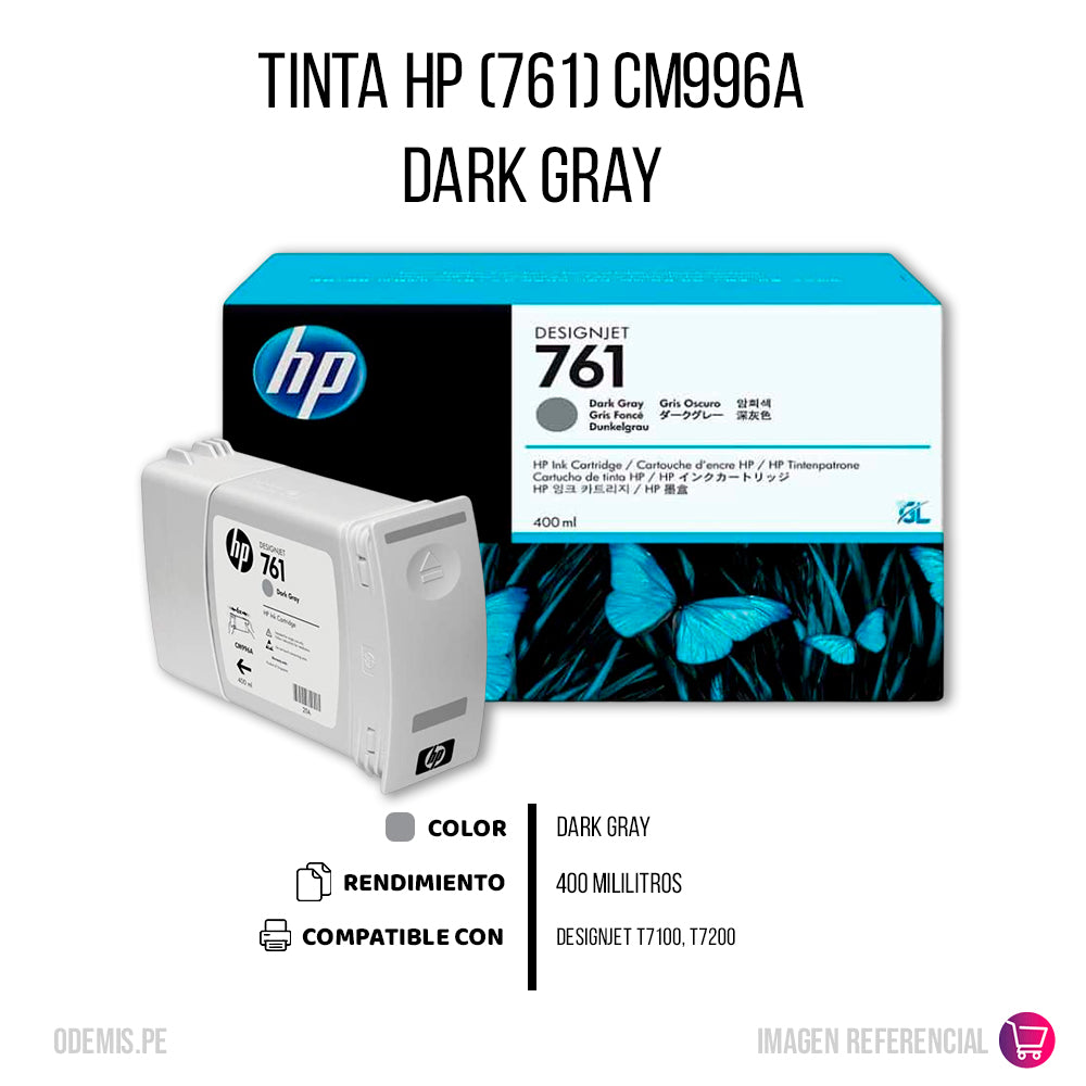 Tinta HP 761 Gris CM996A 400ml T7100, T7200 Original