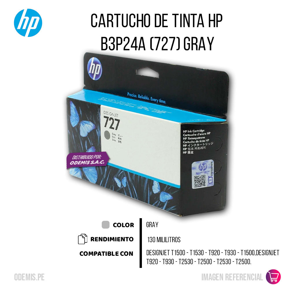 Tinta HP 727A Gris B3P24A 130ml T1500, T920 Original