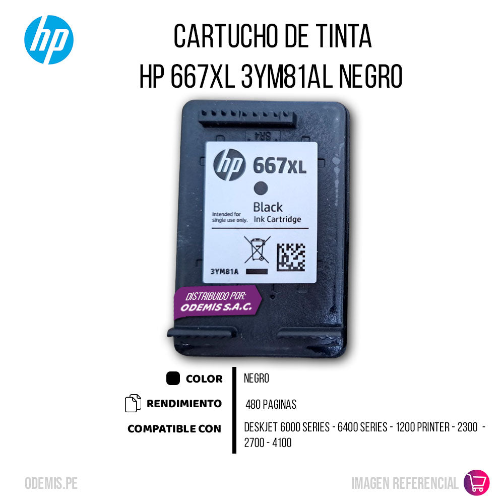 Tinta HP 667XL Negro 3YM81Al 480 Pág. DeskJet 6000 Original