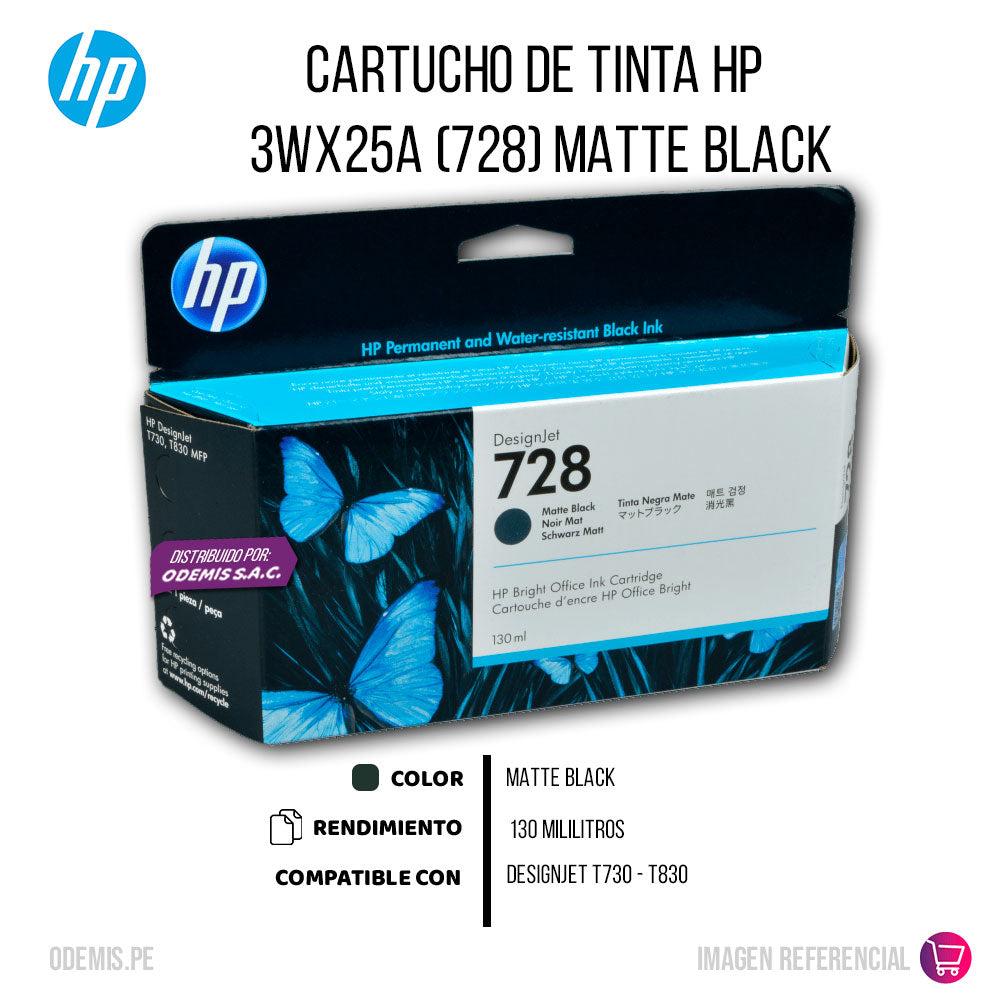 Tinta HP 728 Negro Mate 3WX25A 130ml T730 Original