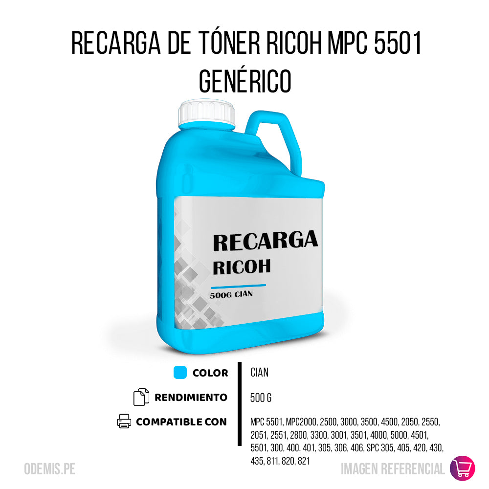 Recarga de Toner Ricoh MPC 5501 Cyan 500g Compatible