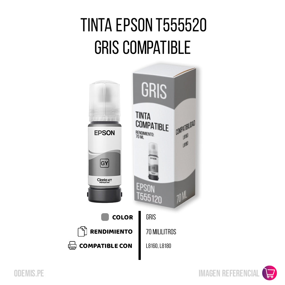 Tinta Epson T555520 Gris 70 ml L8160, L8180 Compatible