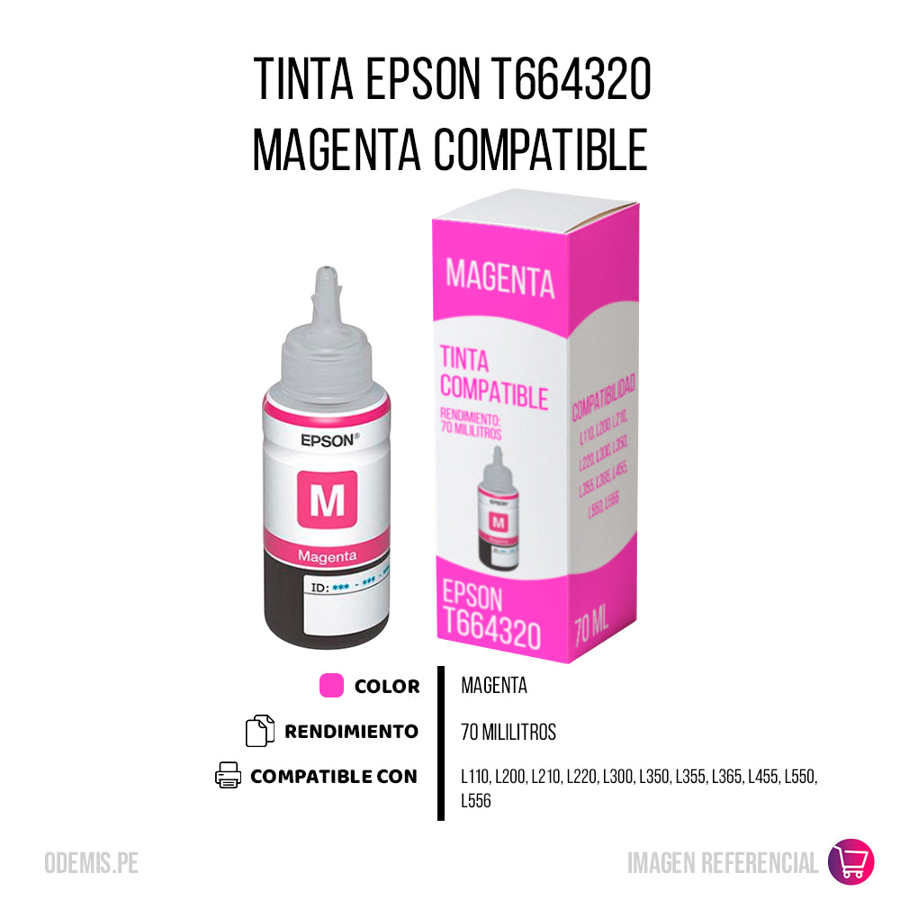 Tinta Epson T664320 Magenta 70 ml L110, L200 Compatible