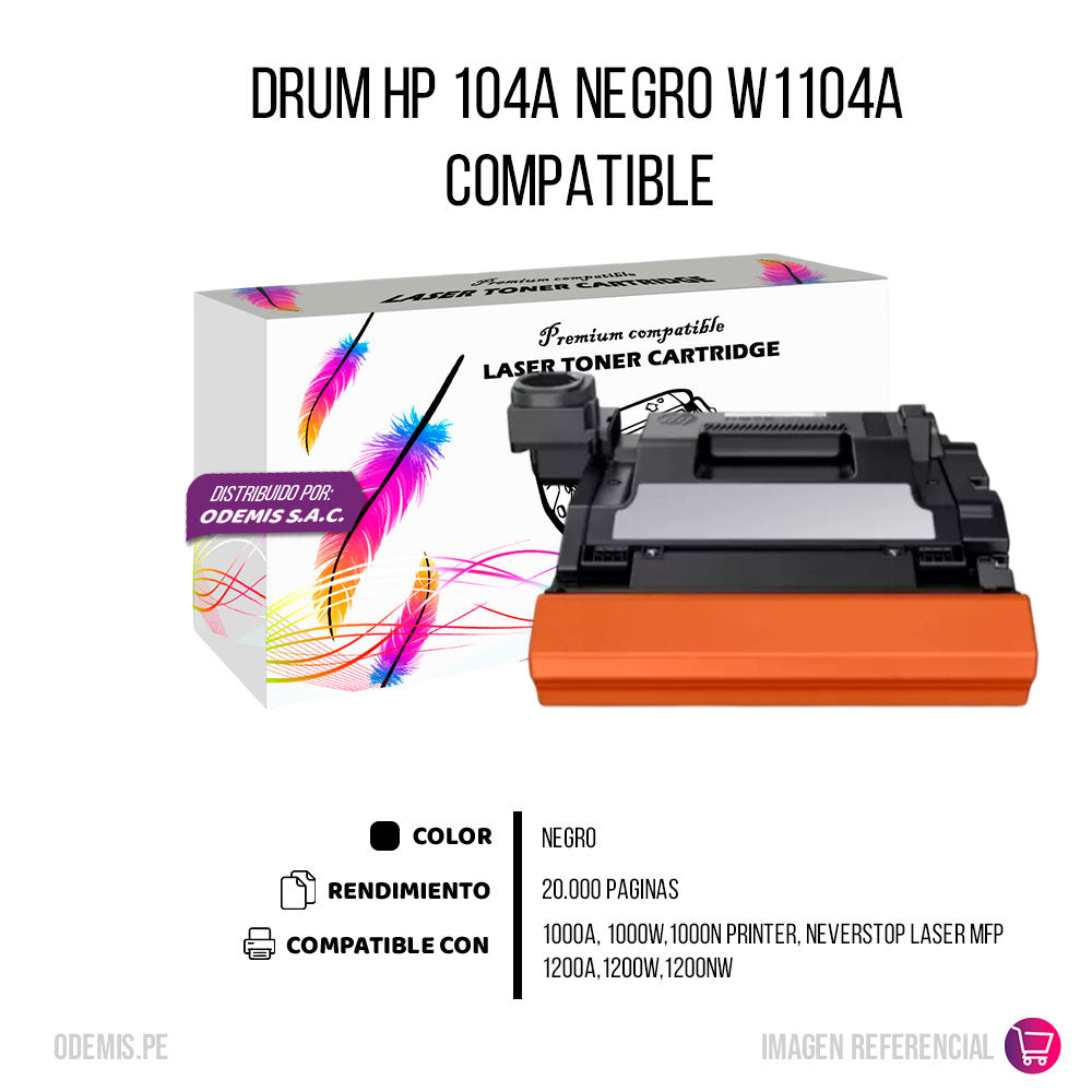 Drum HP 104A Negro W1104A 20.000 Pág. 1000a, 1200a Compatible
