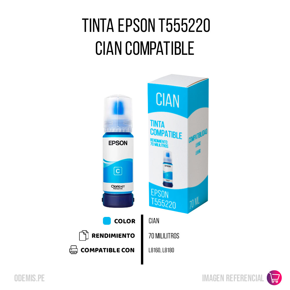 Tinta Epson T555220 Cian 70 ml L8160, L8180 Compatible