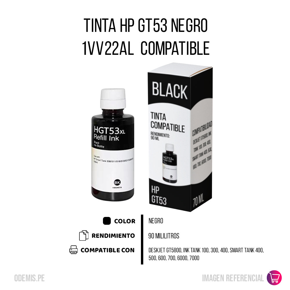 Tinta HP GT53 Negro 1VV22AL 90ml 100, 300 Compatible