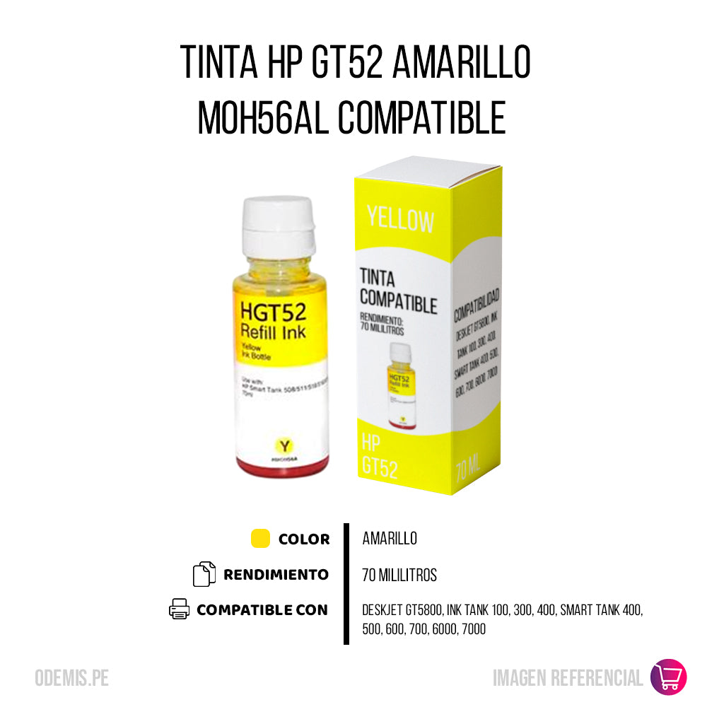 Tinta HP GT52 Yellow M0H56AL 70ml 115, 410 Compatible