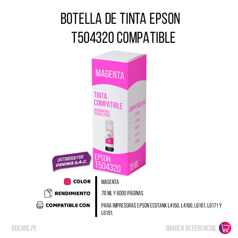 Tinta Epson T504320 Magenta 70ml L4150, L4160 Compatible