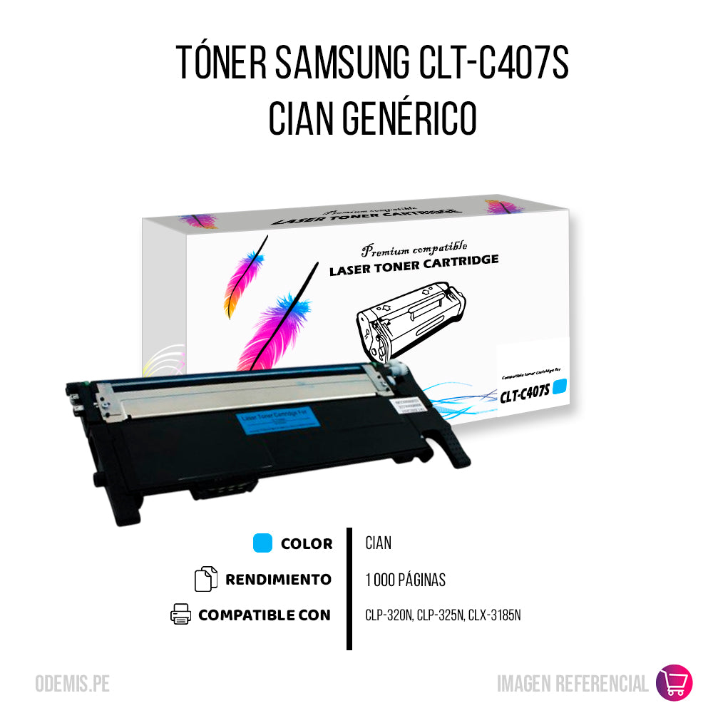 Toner Samsung CLT-C407S Cian 1K Pág. CLP-320 Compatible