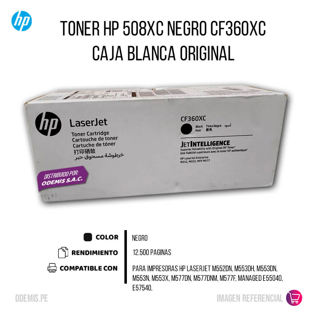 Toner HP 508XC CF360XC Negro M552dn, M553dn 12,500 pag, Original