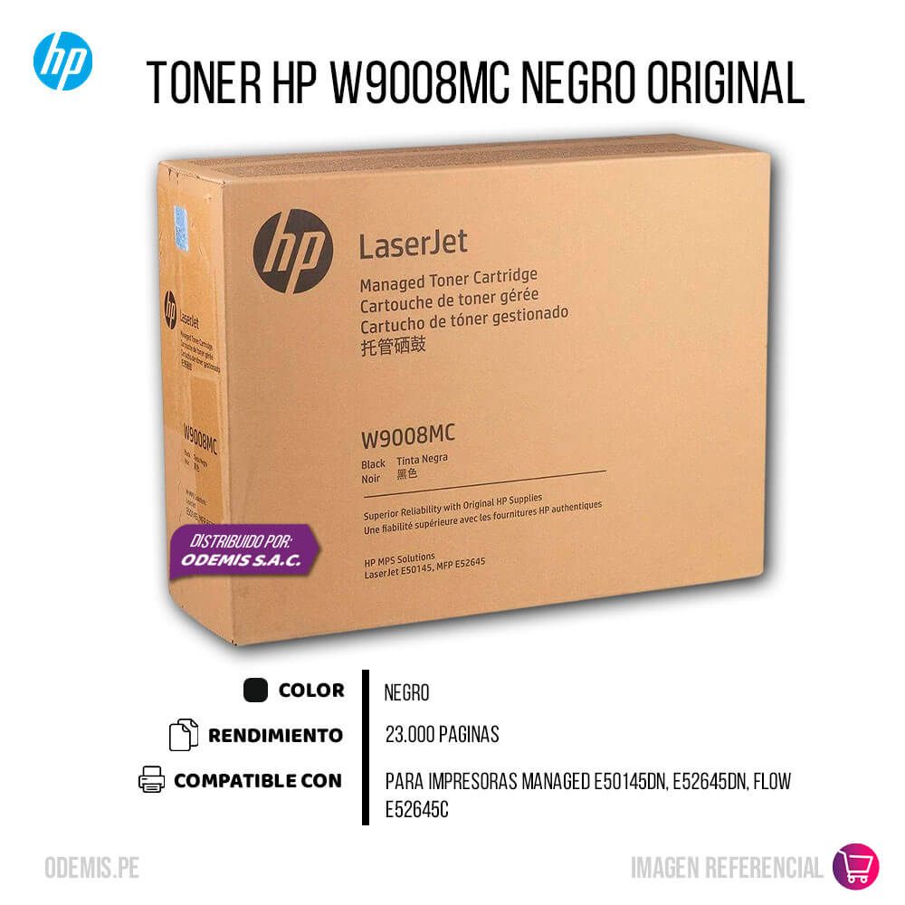 Toner HP W9008MC Negro E50145Dn, E52645Dn 23,000 pag, Original