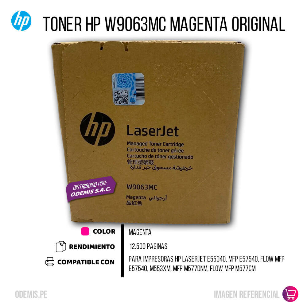 Toner Hp W9063MC Magenta E55040, E57540,M553Xm 12,500 pag