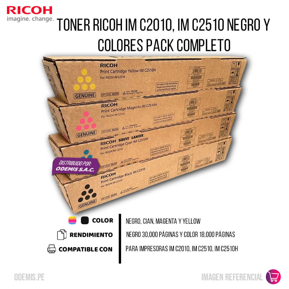 Toner Ricoh IM C2010, IM C2510 Negro y Colores Pack Completo