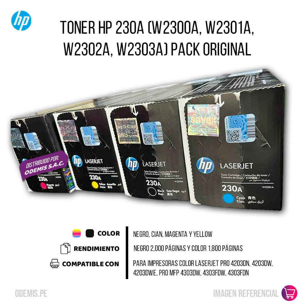 Toner HP 230A (W2300A, W2301A, W2302A, W2303A) Pack Original