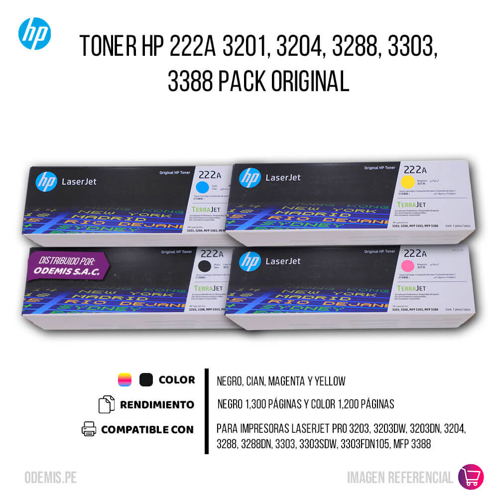 Toner Hp 222A 3201, 3204, 3288, 3303, 3388 Pack Original